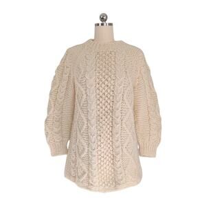 Vintage Fisherman Sweater Womens L Cream Wool Cable Knit Greece Classic Heritage